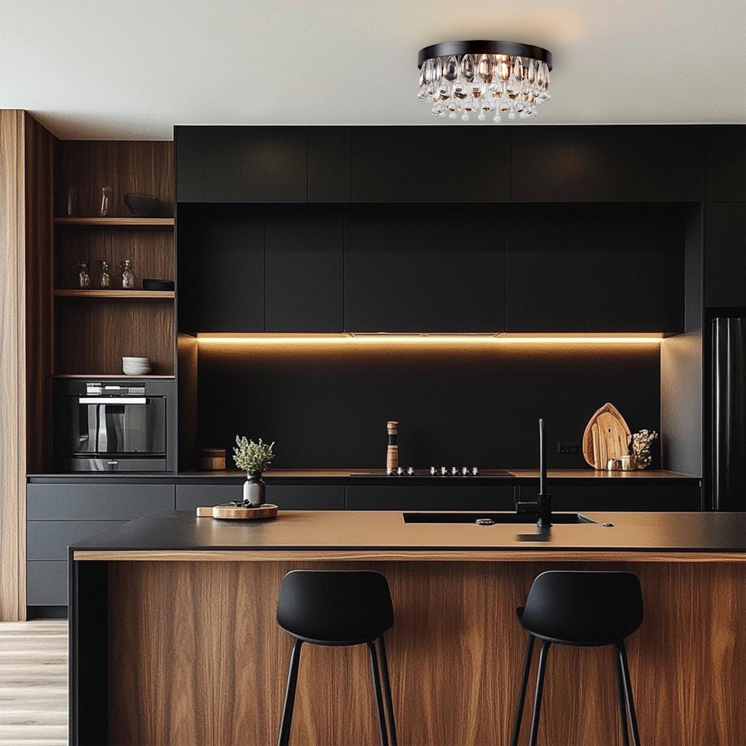 Crystal Glow Versa Flush Mount - Elegant Design with Crystal Droplets for Bedroom and Living Room Lighting