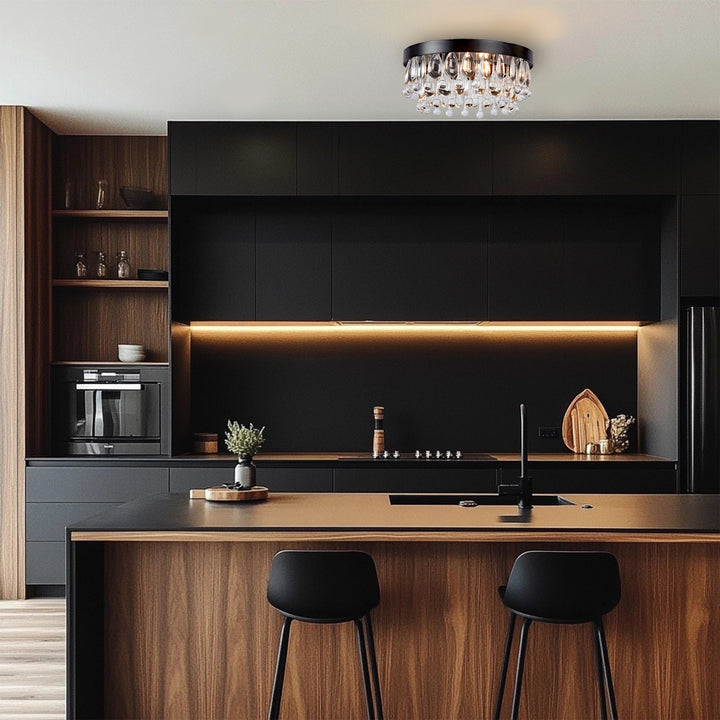 Crystal Glow Versa Flush Mount - Elegant Design with Crystal Droplets for Bedroom and Living Room Lighting