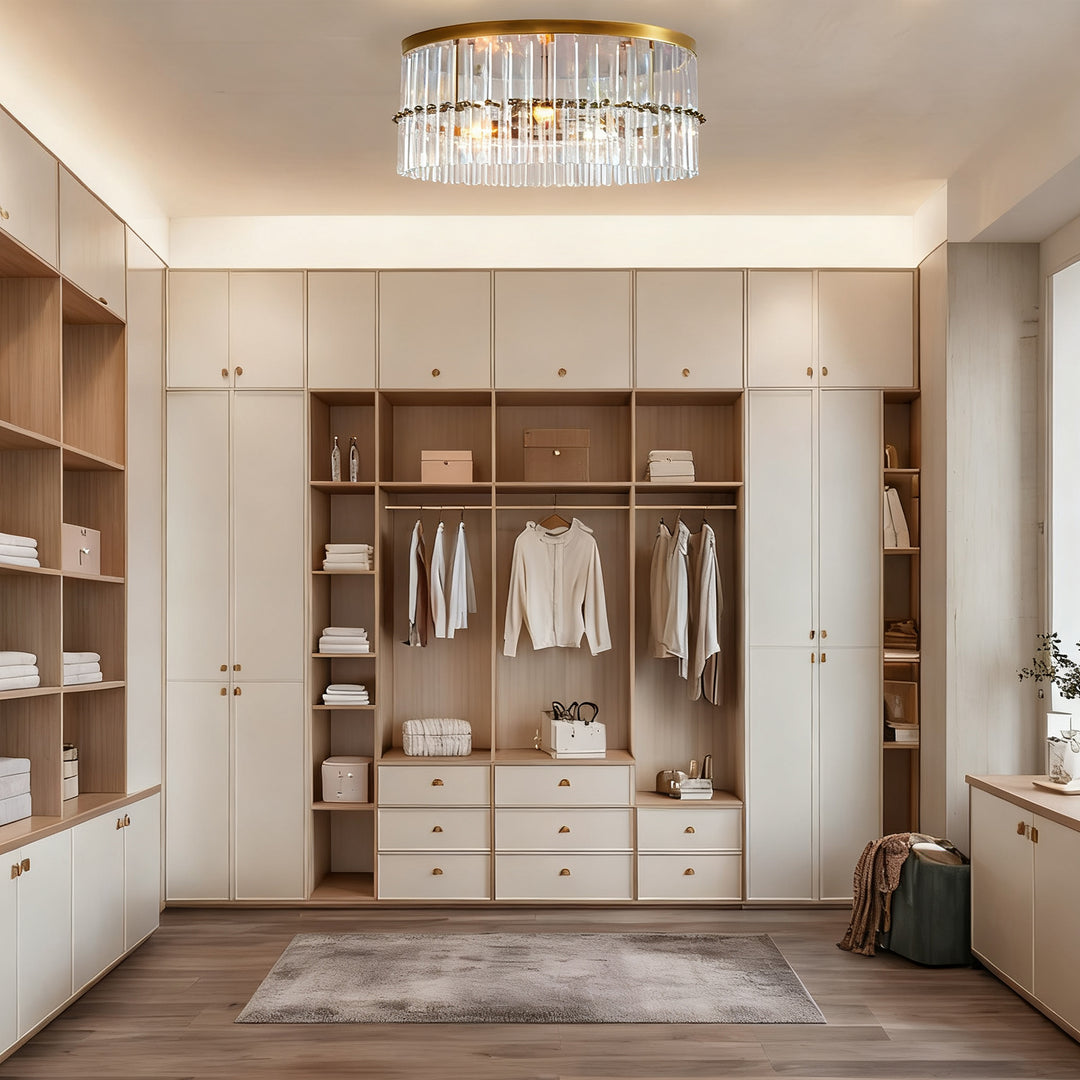 Luminous Steel Craft Flush Mount - Hand-Blown Cut Crystal Glass Shade with Optical Illumination and Tumbled Brass Finish for for Bedroom, Living Room, Dining Room