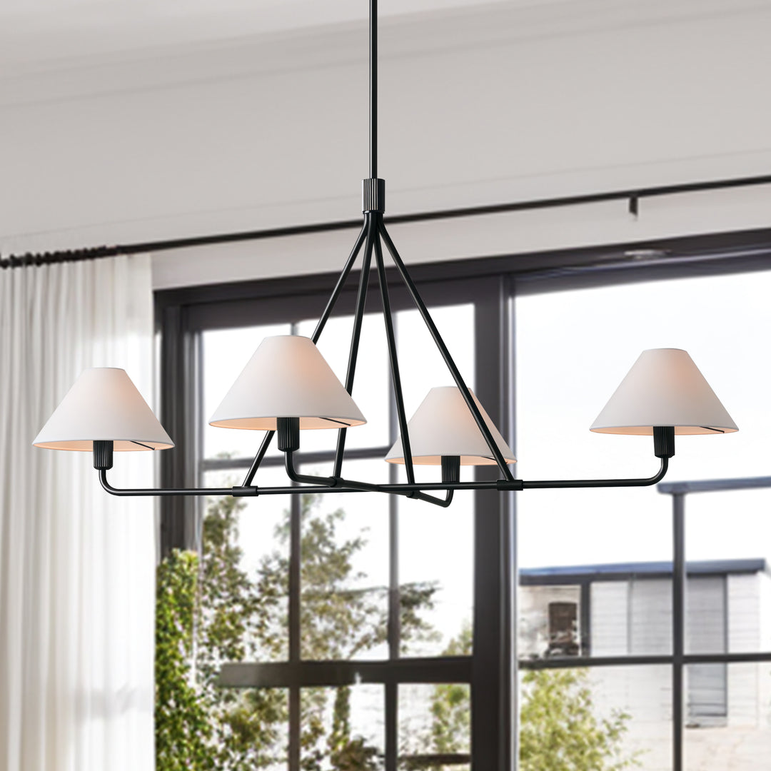Architectural Tapered Shades Chandelier: Angular, Contract Grade Design with Sophisticated Tapered Shades for Dining Room, Living Room, and Bedroom Lighting