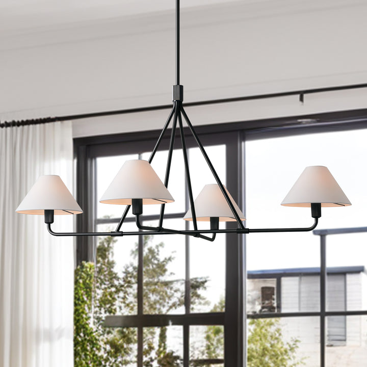 Architectural Tapered Shades Chandelier: Angular, Contract Grade Design with Sophisticated Tapered Shades for Dining Room, Living Room, and Bedroom Lighting