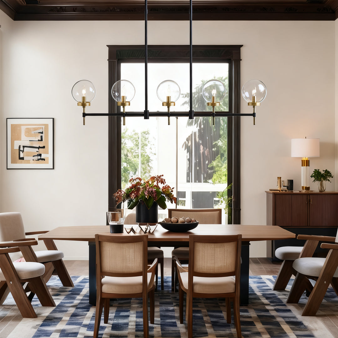 Camryn Glass Globe Linear Chandelier - Stylish Light Fixture for Dining Room and Living Room