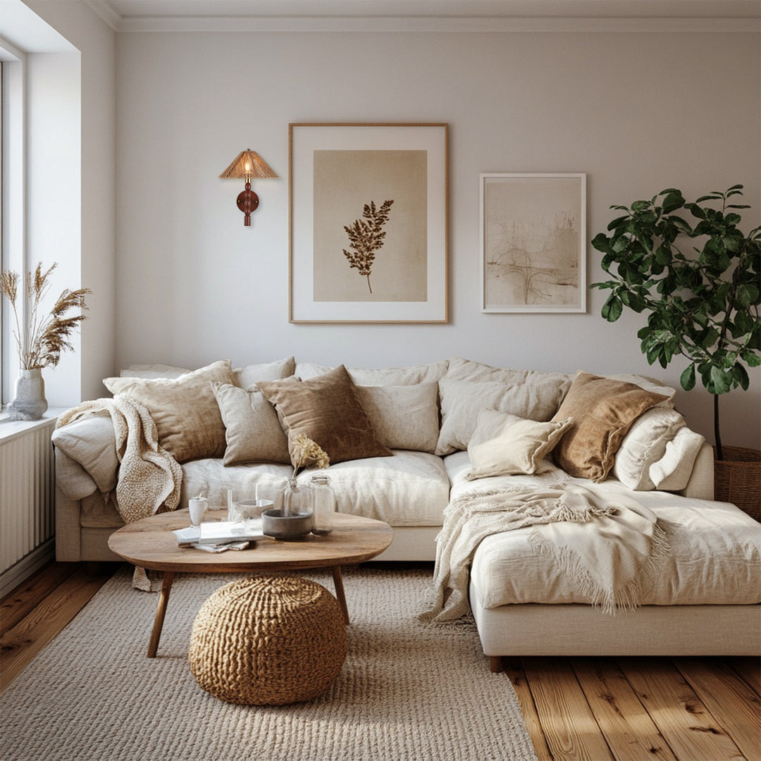 Samina Sconce - Modern Style with Handwoven jute and solid walnut - Perfect for Living Room, Dining Room and Enteyway