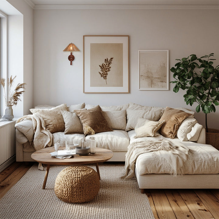 Samina Sconce - Modern Style with Handwoven jute and solid walnut - Perfect for Living Room, Dining Room and Enteyway