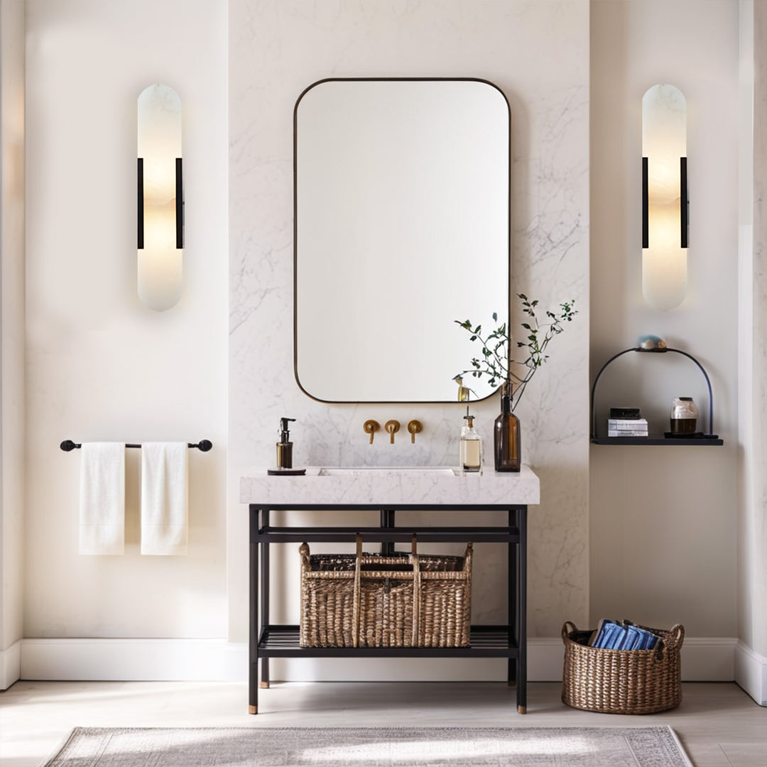 Alabaster Elegance Backplate Sconce - Elegant Alabaster Design with Stunning Finishes - Perfect for Bathroom Sconce