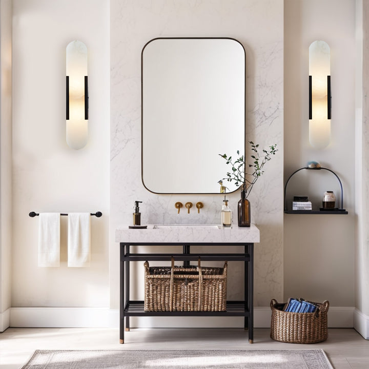 Alabaster Elegance Backplate Sconce - Elegant Alabaster Design with Stunning Finishes - Perfect for Bathroom Sconce