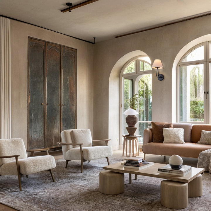 Classic Wall Lighting with Cream Linen Shade, Mid-century Modern Wall Mounted Lamp with Antique Hand-painted Metal Finish, Hardwired Light Fixture for Bedroom, Living Room, Corridor, Entryway