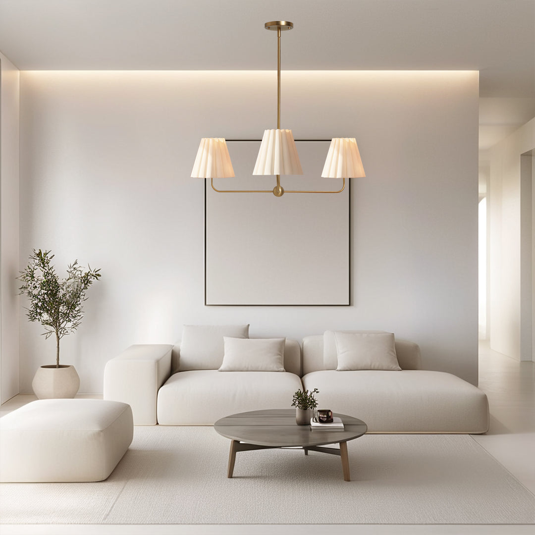 Mid-centry Modern Chandelier with Adjustable Height (18-54"), 3-Light Pendant Light over Table, Scandinavian Kitchen Island Lighting Fixture with Linen Shade for Dining Room Living Room