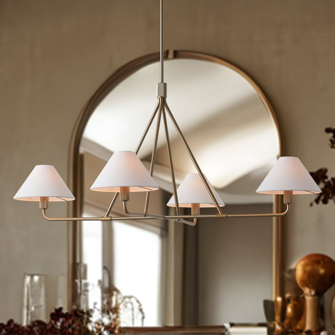 Architectural Tapered Shades Chandelier: Angular, Contract Grade Design with Sophisticated Tapered Shades for Dining Room, Living Room, and Bedroom Lighting