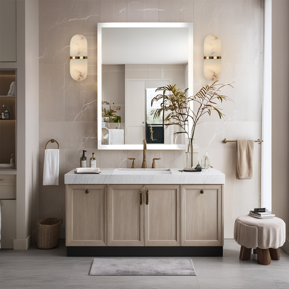 Alabaster Metal Damp Rated Hardwire Sconce - Alabaster and Metal Construction - Ideal for Wall Sconces, Bathroom Sconce, Kitchen Sconce, and Exterior Wall Lights