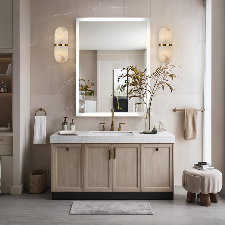 Alabaster Metal Damp Rated Hardwire Sconce - Alabaster and Metal Construction - Ideal for Wall Sconces, Bathroom Sconce, Kitchen Sconce, and Exterior Wall Lights