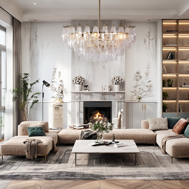 Crystal Elegance Chandelier with Fluted Accents ,Solid crystal design ,dining area light fixtures