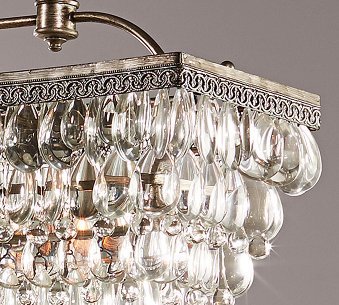 Crystal Raindrop Elegance Rectangular Chandelier - Faceted-Glass Crystals and Rain Drop Display for Dining Room and Living Room Lighting