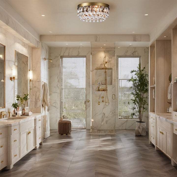 Crystal Glow Versa Flush Mount - Elegant Design with Crystal Droplets for Bedroom and Living Room Lighting