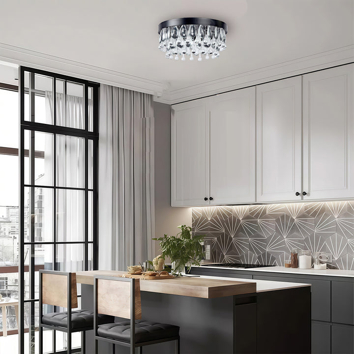 Crystal Glow Versa Flush Mount - Elegant Design with Crystal Droplets for Bedroom and Living Room Lighting