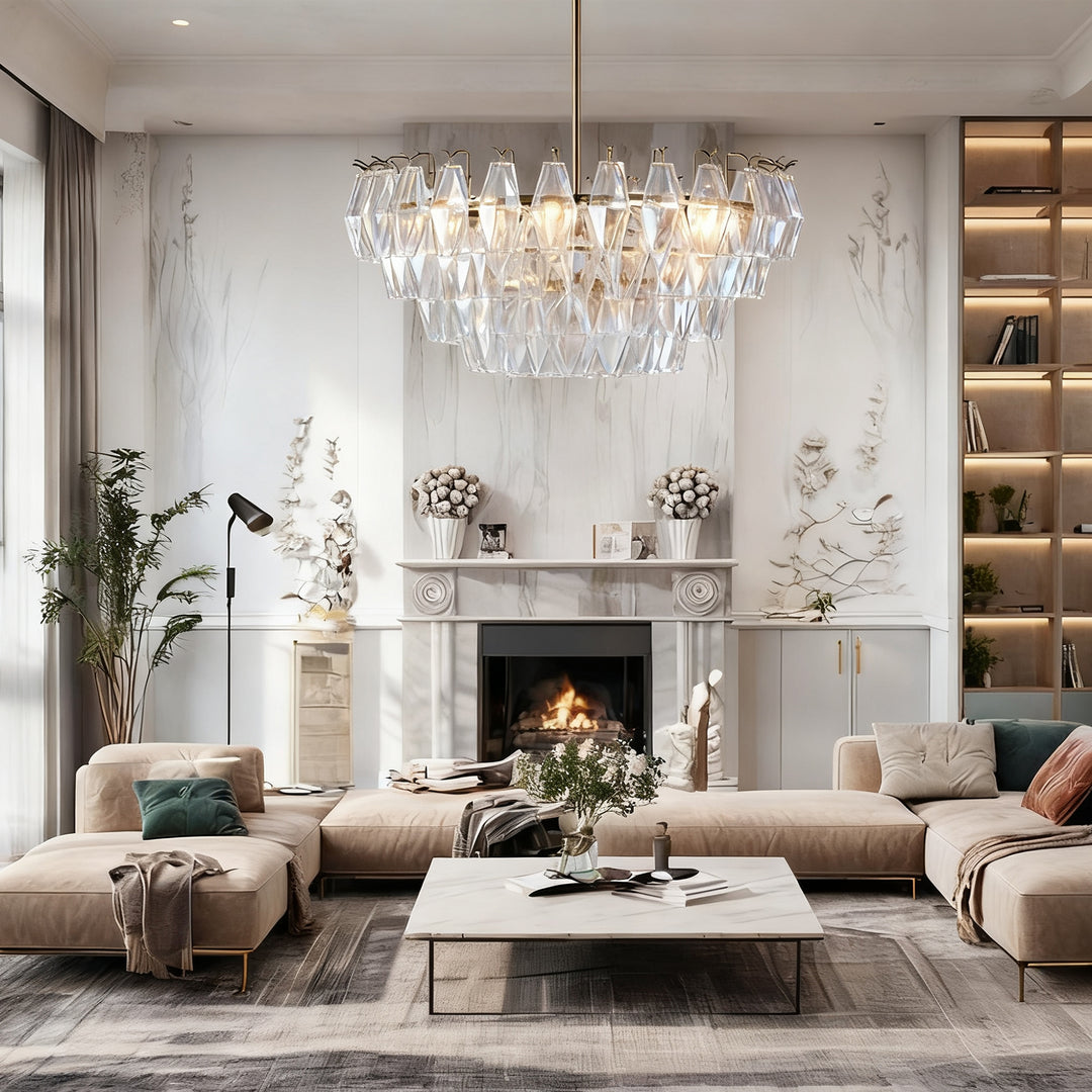 Crystal Elegance Chandelier with Fluted Accents ,Solid crystal design ,dining area light fixtures