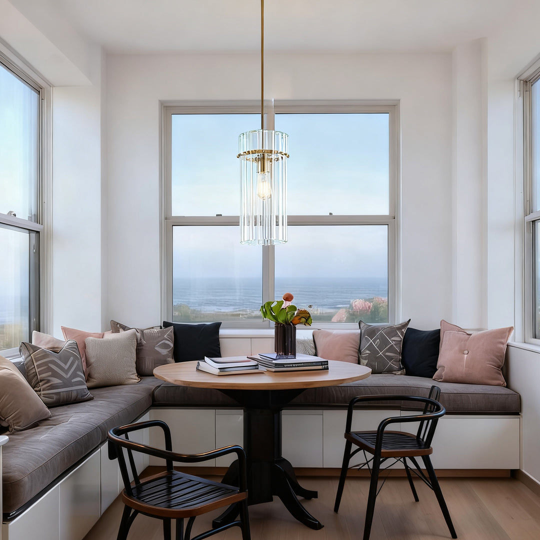 Crystal Fluted Finial Pendant with Tumbled Brass Finish - Hand-Blown Cut Crystal Clear Glass Shade with Fluted Effect and Finial Details for Living Room, Bedroom