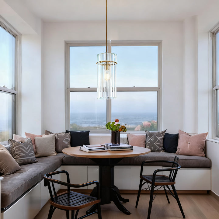 Crystal Fluted Finial Pendant with Tumbled Brass Finish - Hand-Blown Cut Crystal Clear Glass Shade with Fluted Effect and Finial Details for Living Room, Bedroom