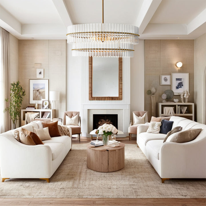 Mallory Crystal elegant retro brass round chandelier pure crystal created for living room, kitchen