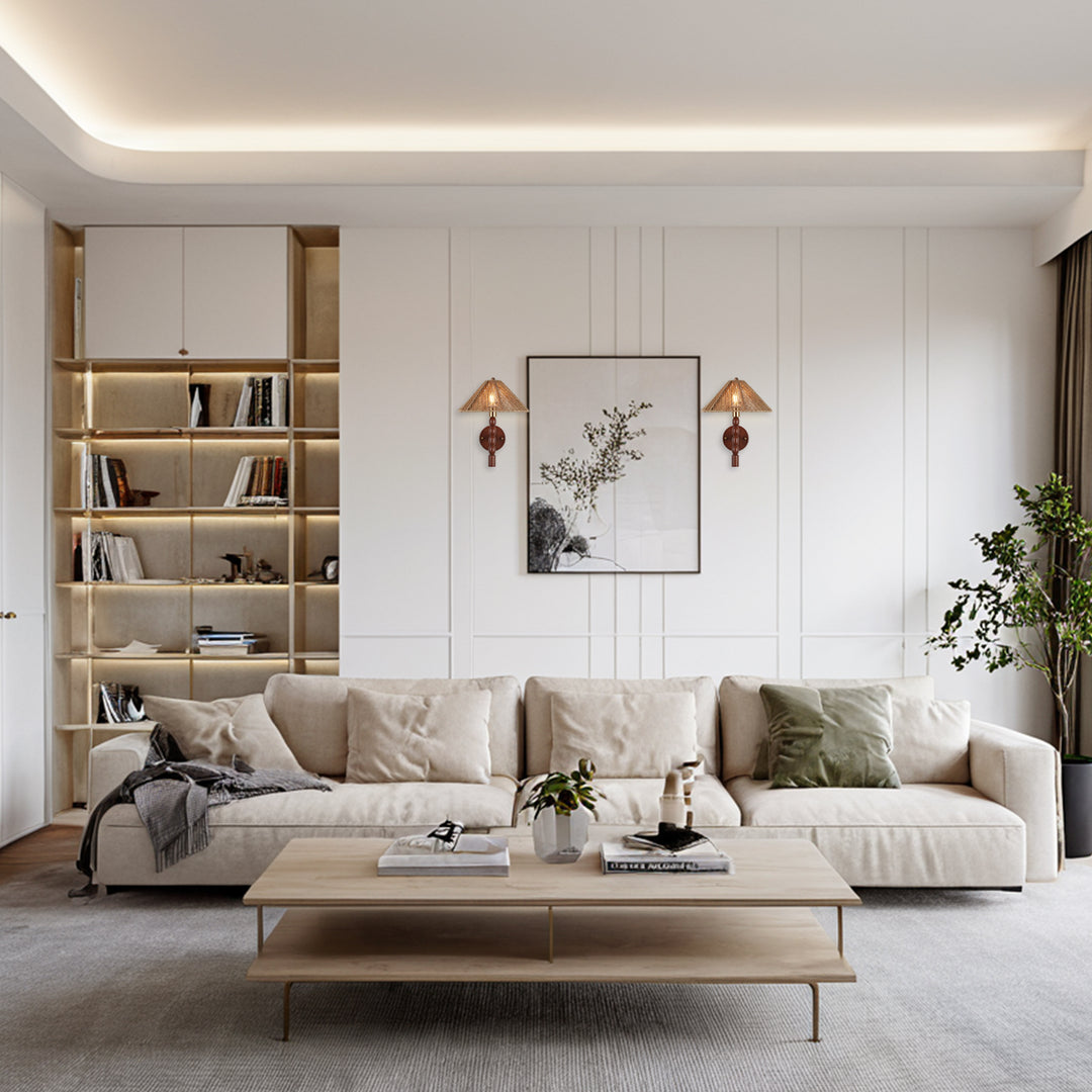 Samina Sconce - Modern Style with Handwoven jute and solid walnut - Perfect for Living Room, Dining Room and Enteyway