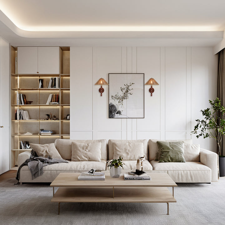 Samina Sconce - Modern Style with Handwoven jute and solid walnut - Perfect for Living Room, Dining Room and Enteyway