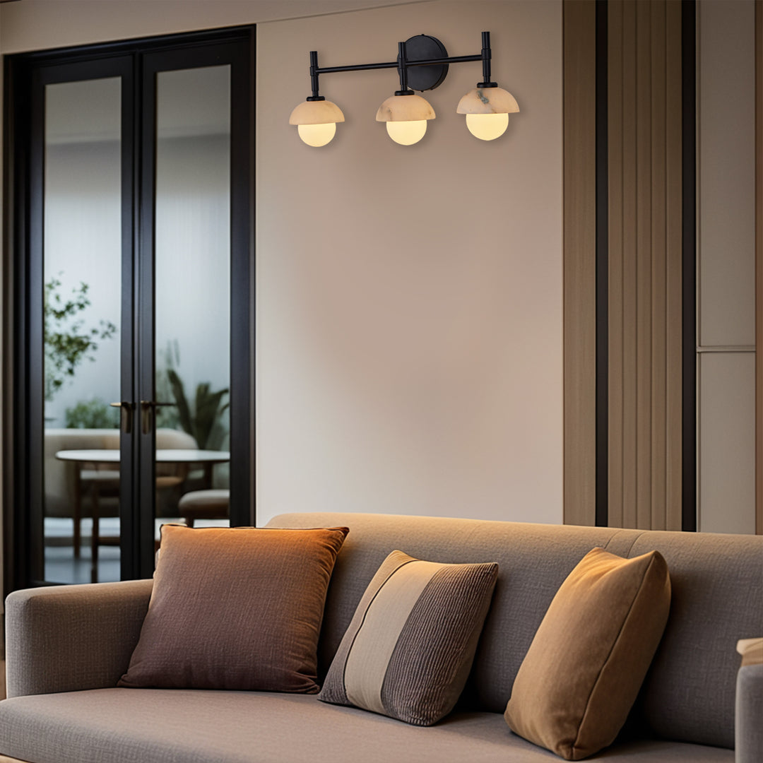 Opulent Glow Hand-Carved Alabaster Bathroom Sconce with Opal Shades - Elegant Light Fixture