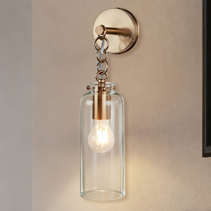 Aged Brass Sconce Wall Lamp, Retro Wall Mounted Lighting with Clear Glass Tube, Decorative Wall Light Fixture for Living Room, Bedroom, Hallway, Kitchen, Staircase
