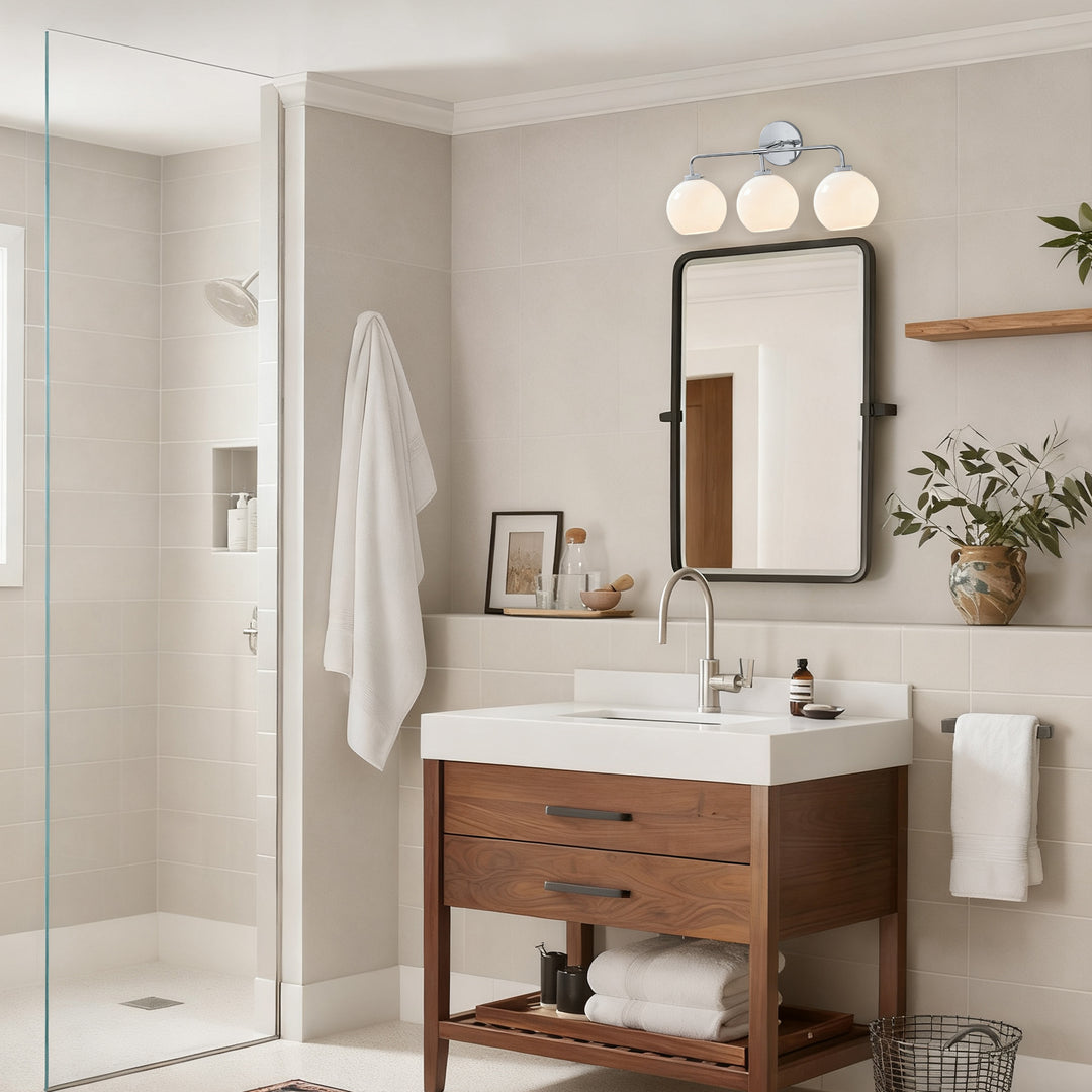 Blown Glass Steel Frame Triple Sconce Collection - Stylish Glass Sconce Options, Bathroom Sconces