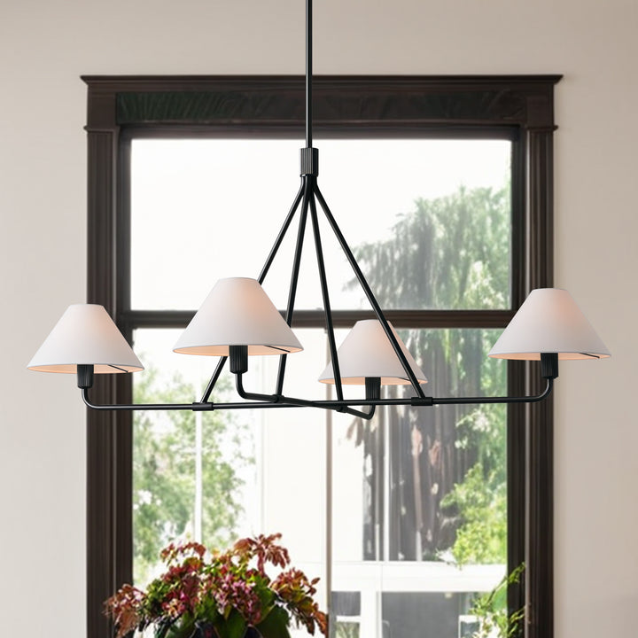 Architectural Tapered Shades Chandelier: Angular, Contract Grade Design with Sophisticated Tapered Shades for Dining Room, Living Room, and Bedroom Lighting