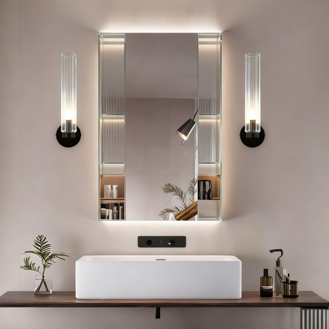 Radiant Fluted Glow Sconce - Elegant Bathroom Wall Lights with Fluted Glass Shade, Suitable for Your Makeup Lighting Mirror in the Bathroom