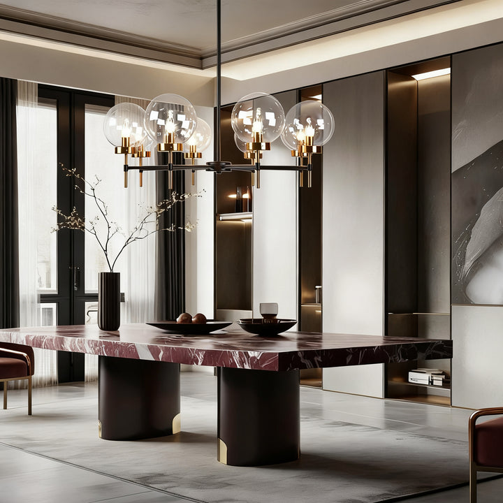 Mid-Century Modern Blown Glass Globe Chandelier - Adjustable Height with Two-Toned Metals for Dining Room, Living Room, and Sitting Room Lighting