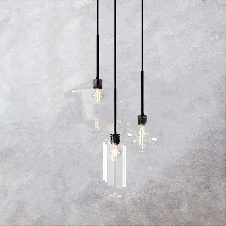 Modern Brass Glass 3-Light Multi Chandelier - Elegant Glass Chandelier with Adjustable Height and Brass Finish - Ideal Dining Room Lighting and Stylish Dining Area Light Fixture