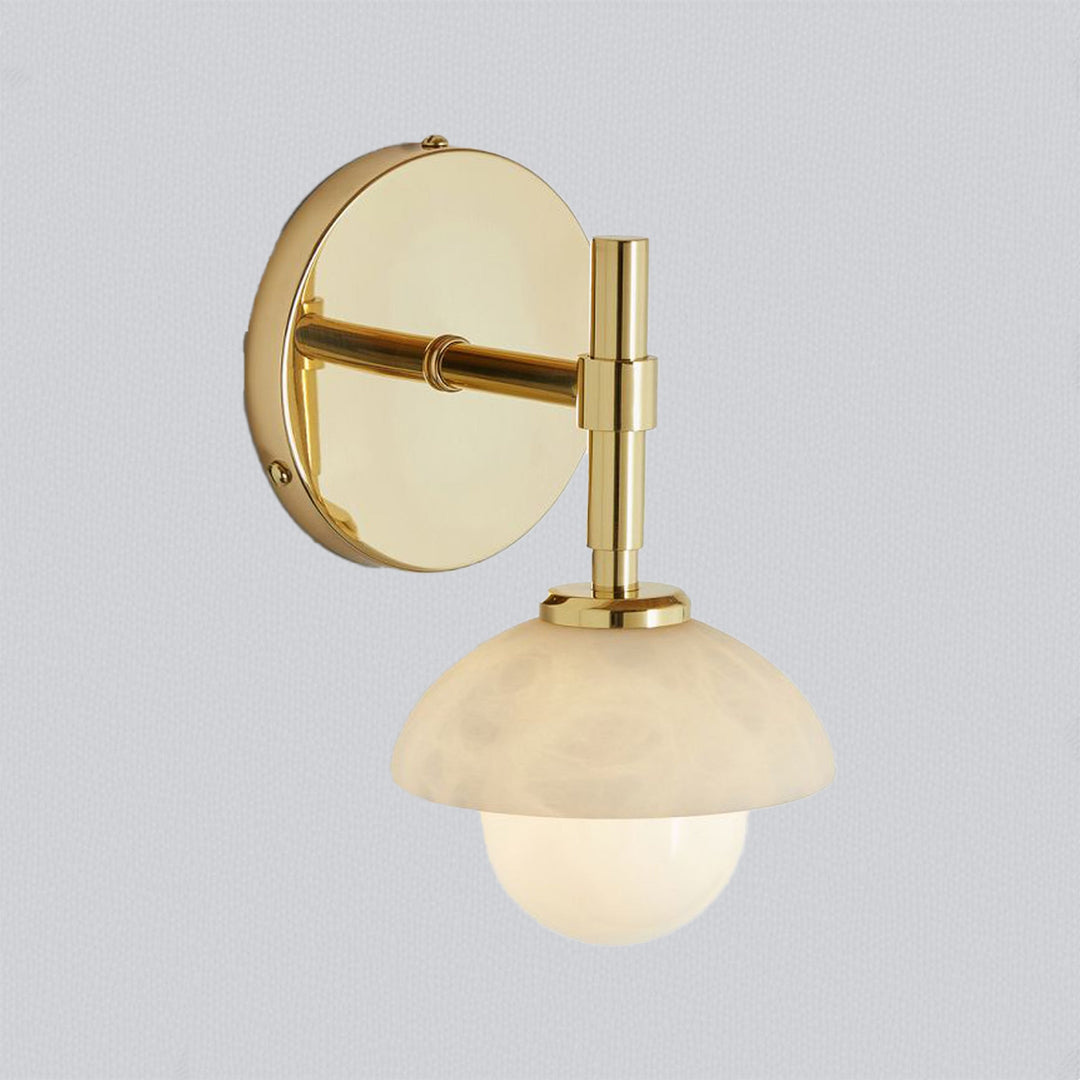 Alabaster Glow Hand-Carved Bathroom Sconce - Elegant Brass Light Fixture with Opal and Alabaster Shades, Suitable for Bathroom and Living Room