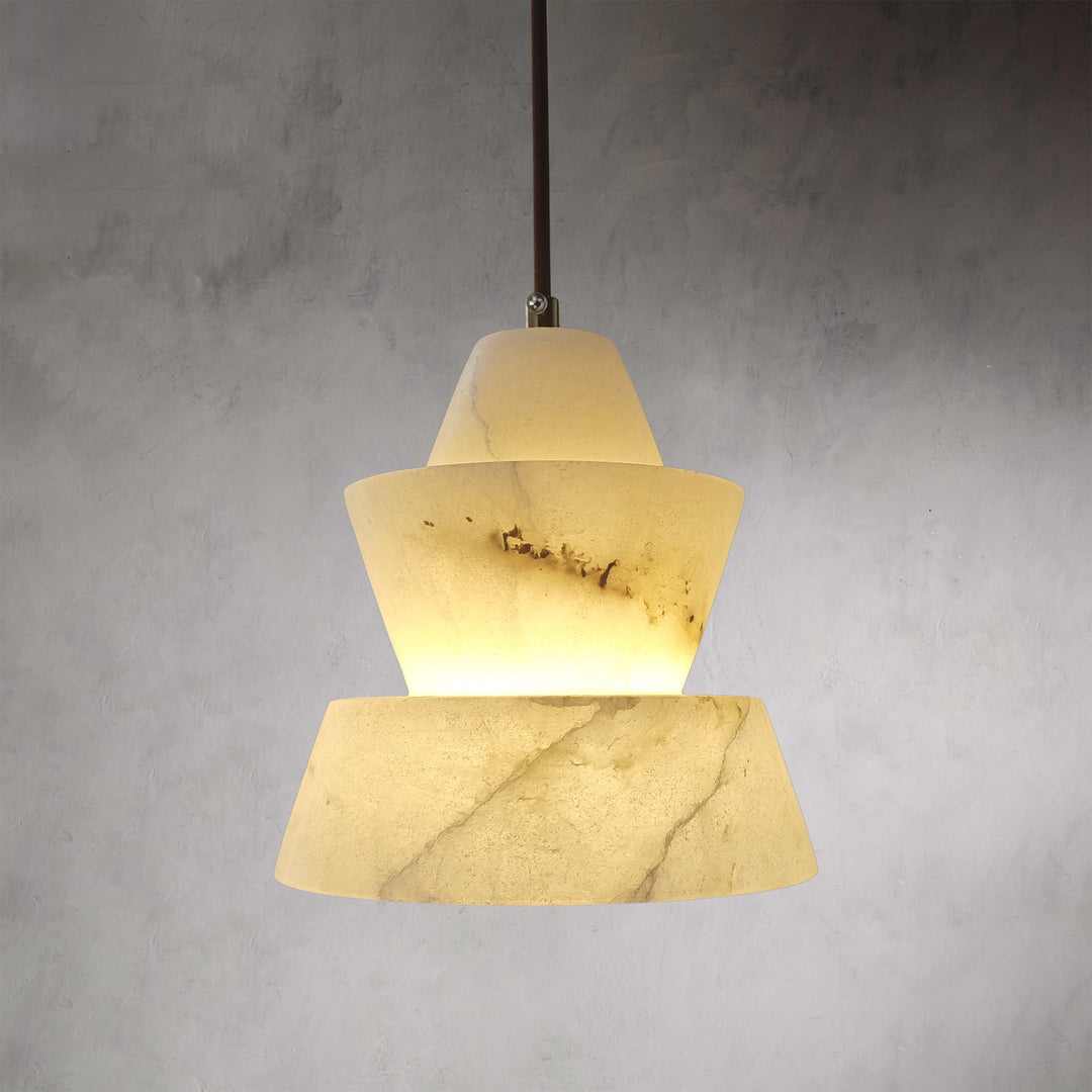 Alabaster Double Layer Marble Pendant - Elegant Hanging Pendant Light for Stylish Bedroom Decor and Warm Ambient Lighting