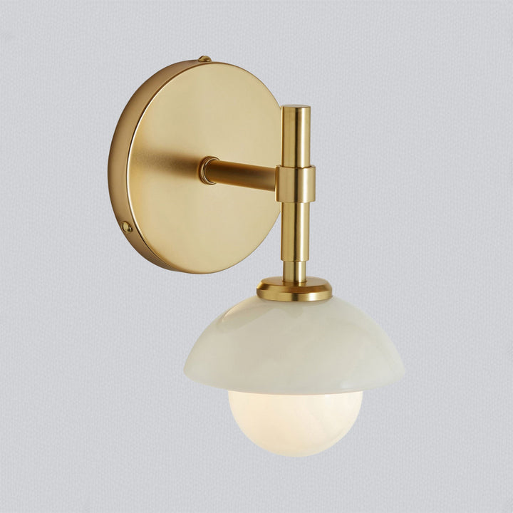 Alabaster Glow Hand-Carved Bathroom Sconce - Elegant Brass Light Fixture with Opal and Alabaster Shades, Suitable for Bathroom and Living Room