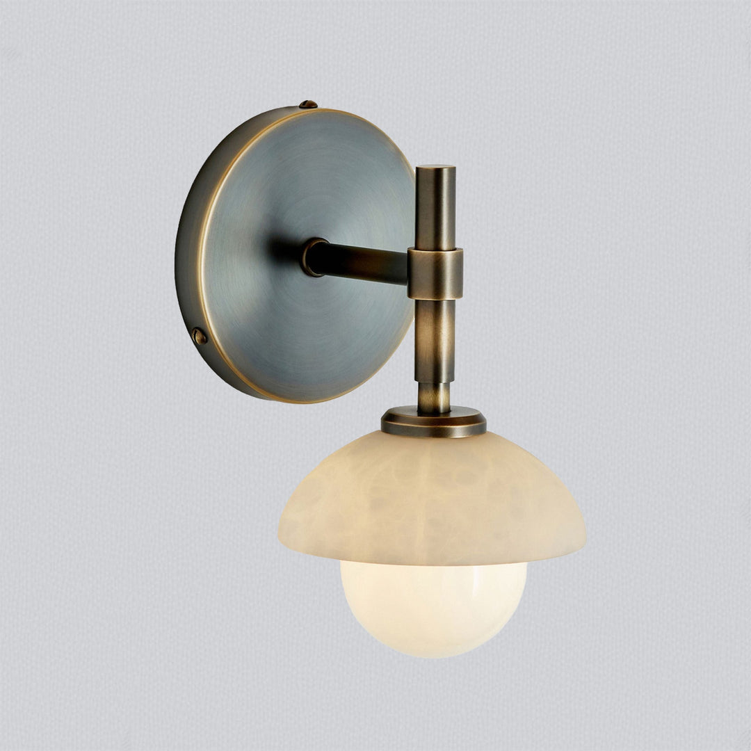 Alabaster Glow Hand-Carved Bathroom Sconce - Elegant Brass Light Fixture with Opal and Alabaster Shades, Suitable for Bathroom and Living Room