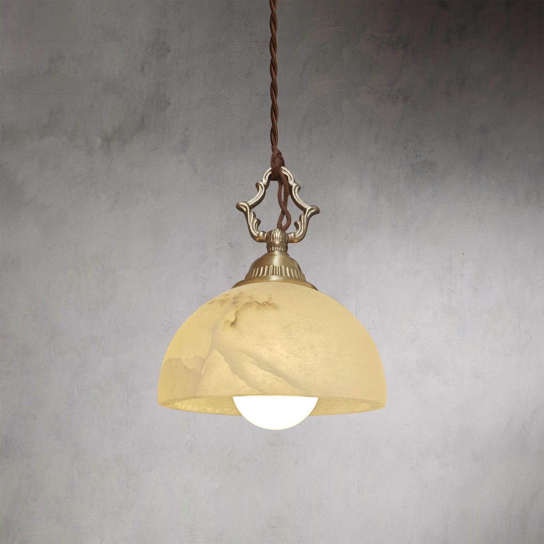 Alabaster Pendant Light with Copper Wire Accents - Modern Lighting Fixture for Elegant Bedroom Decor and Contemporary Hanging Light