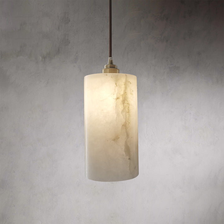 Alabaster Cylindrical Pendant Light - Luxurious Marble Shade and Modern Lighting Fixture for Elegant Home Decor and Versatile Hanging Light