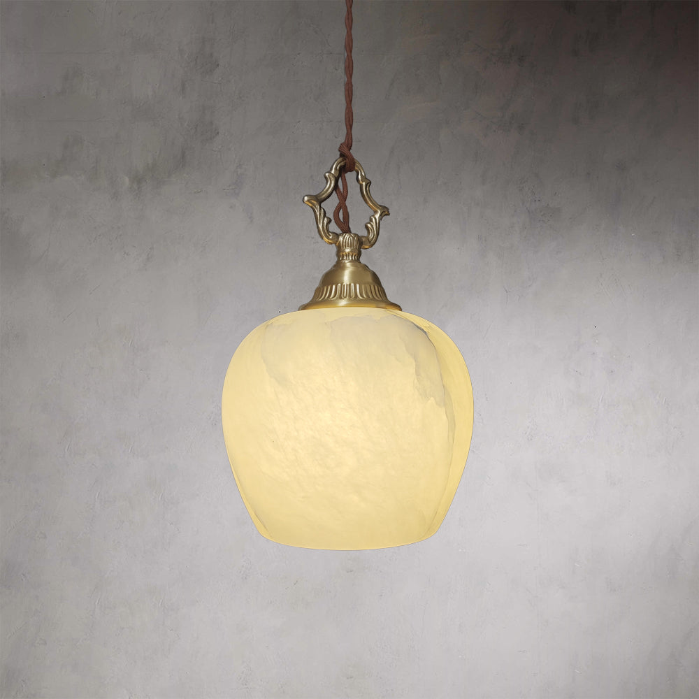 Elegant Spherical Pendant - Alabaster Shade Light with Copper Accent Lighting for a Modern Interior Fixture and Versatile Home Decor