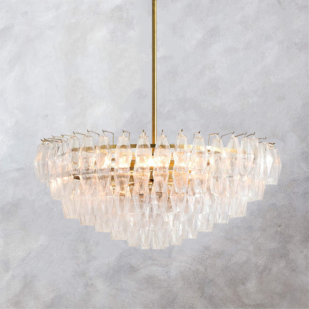 Crystal Elegance Chandelier with Fluted Accents ,Solid crystal design ,dining area light fixtures