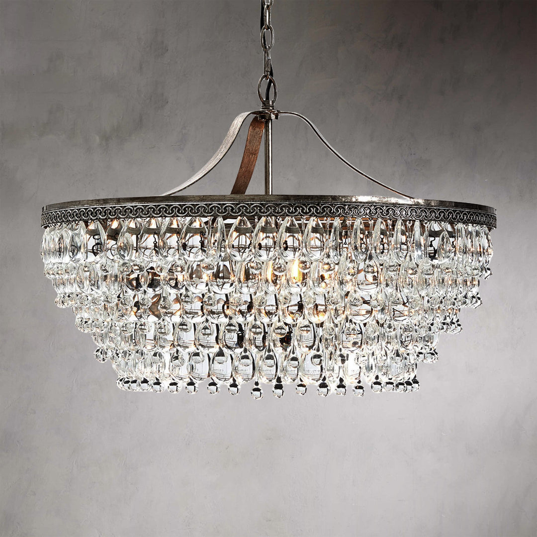 Vintage Crystal Raindrop Elegance Chandelier - Faceted-Glass Crystals and Rain Drops Display for Dining Room and Living Room Lighting