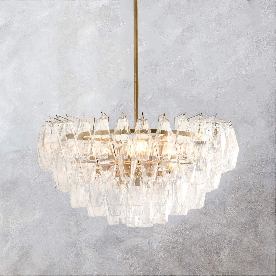 Crystal Elegance Chandelier with Fluted Accents ,Solid crystal design ,dining area light fixtures