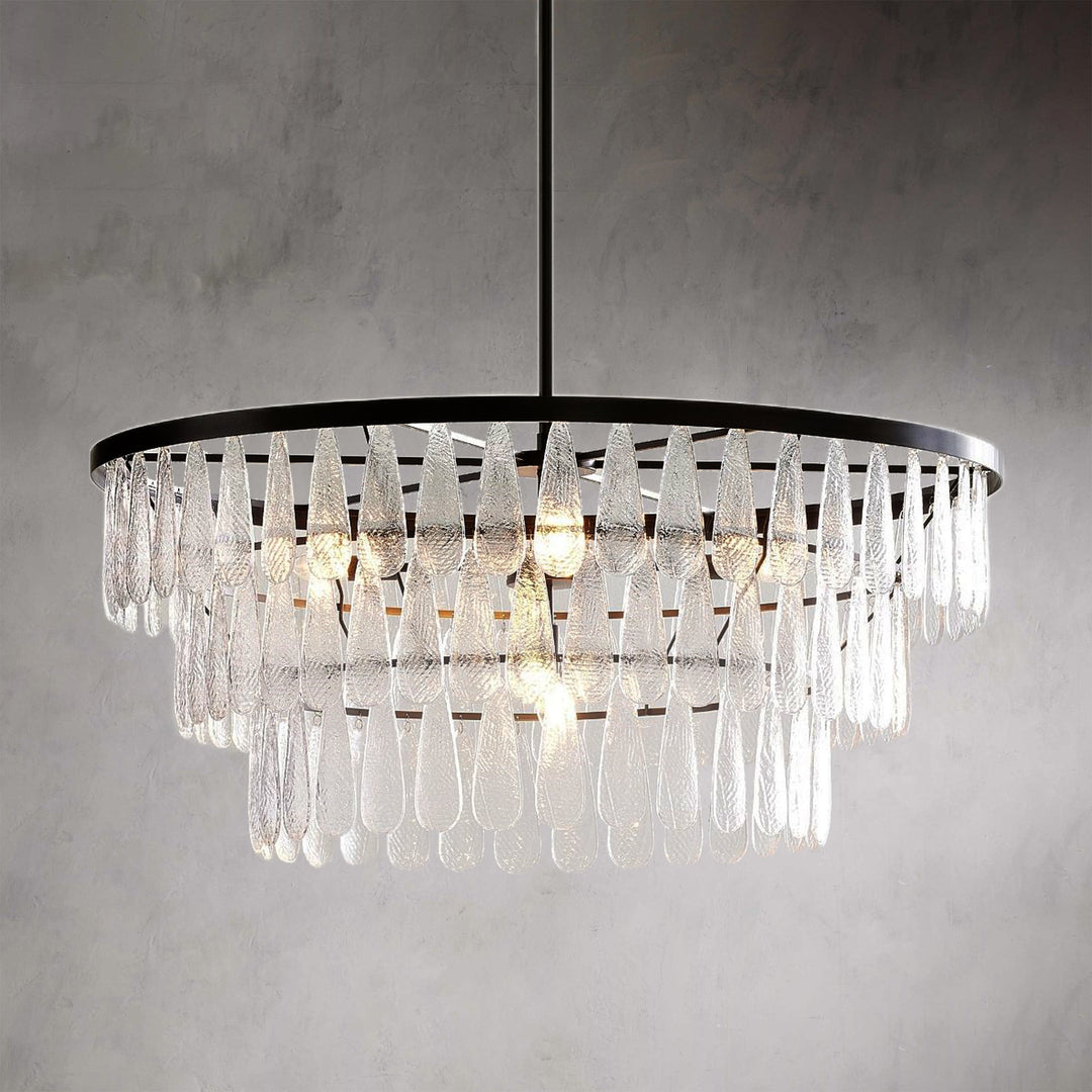 Vintage-Inspired Textured Glass Chandelier - Living Room Chandelier with Hand-Pressed Pattern and Rustic Design - Ideal Hanging Light Fixtures for Living Room and Modern Chandelier Options