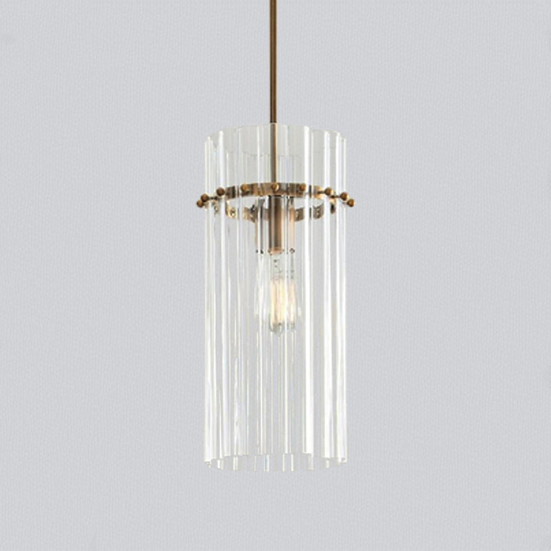 Crystal Fluted Finial Pendant with Tumbled Brass Finish - Hand-Blown Cut Crystal Clear Glass Shade with Fluted Effect and Finial Details for Living Room, Bedroom