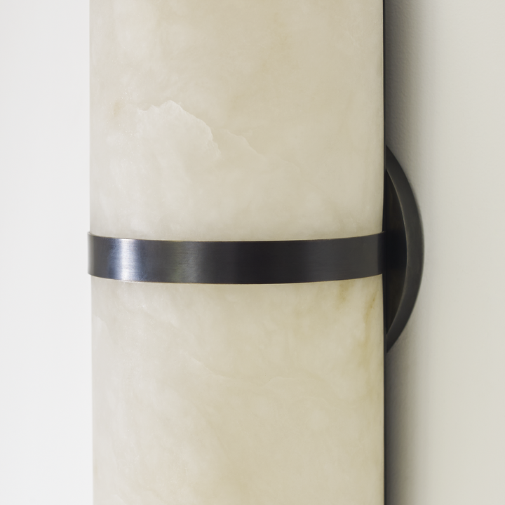 Alabaster Metal Damp Rated Hardwire Sconce - Alabaster and Metal Construction - Ideal for Wall Sconces, Bathroom Sconce, Kitchen Sconce, and Exterior Wall Lights