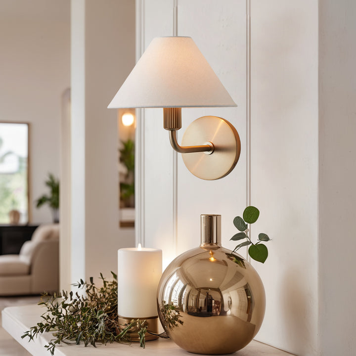 Elegant Linen Glow Sconce - Architectural Design Tapered Shade Wall Sconce for Bedroom and Living Room - A Statement Piece of Elegance and Sophistication