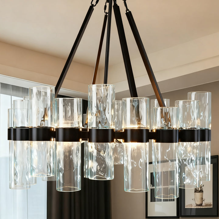 Penni Recycled Glass Chandelier - Elegant Art Deco Lighting Fixture - Perfect for Living Room Chandelier and Hanging Light Fixture