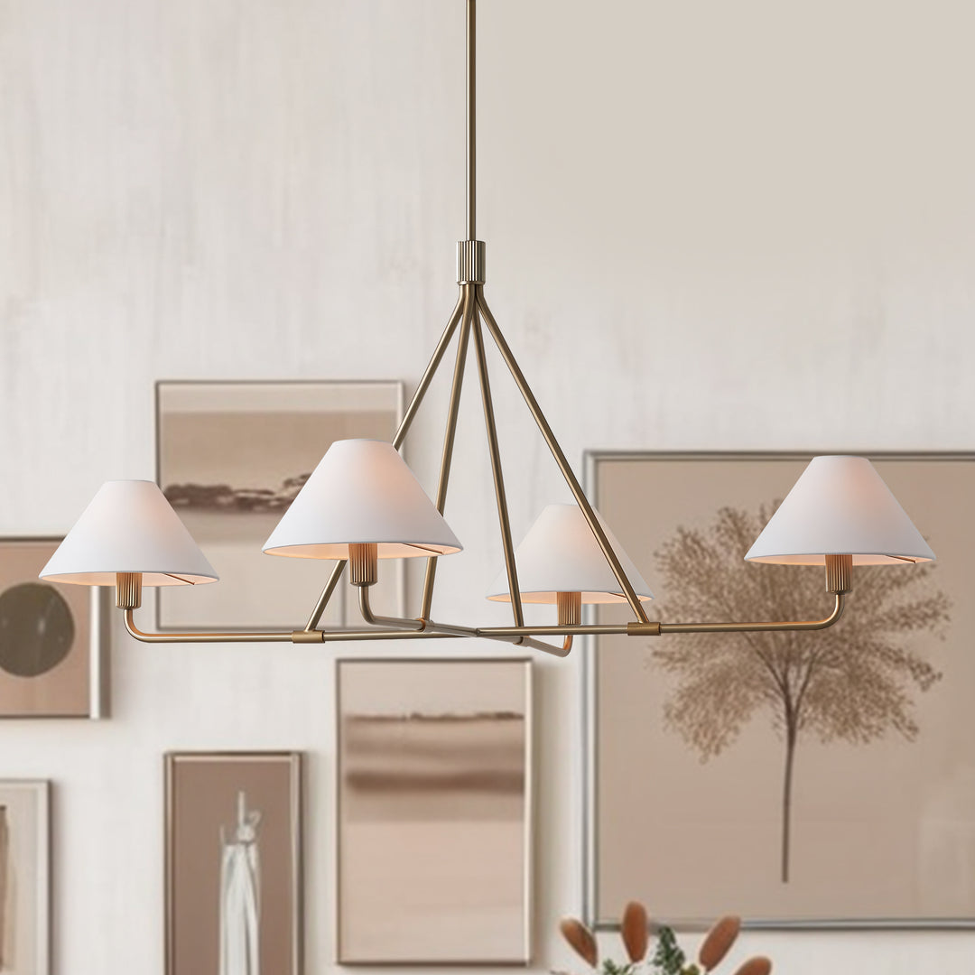 Architectural Tapered Shades Chandelier: Angular, Contract Grade Design with Sophisticated Tapered Shades for Dining Room, Living Room, and Bedroom Lighting