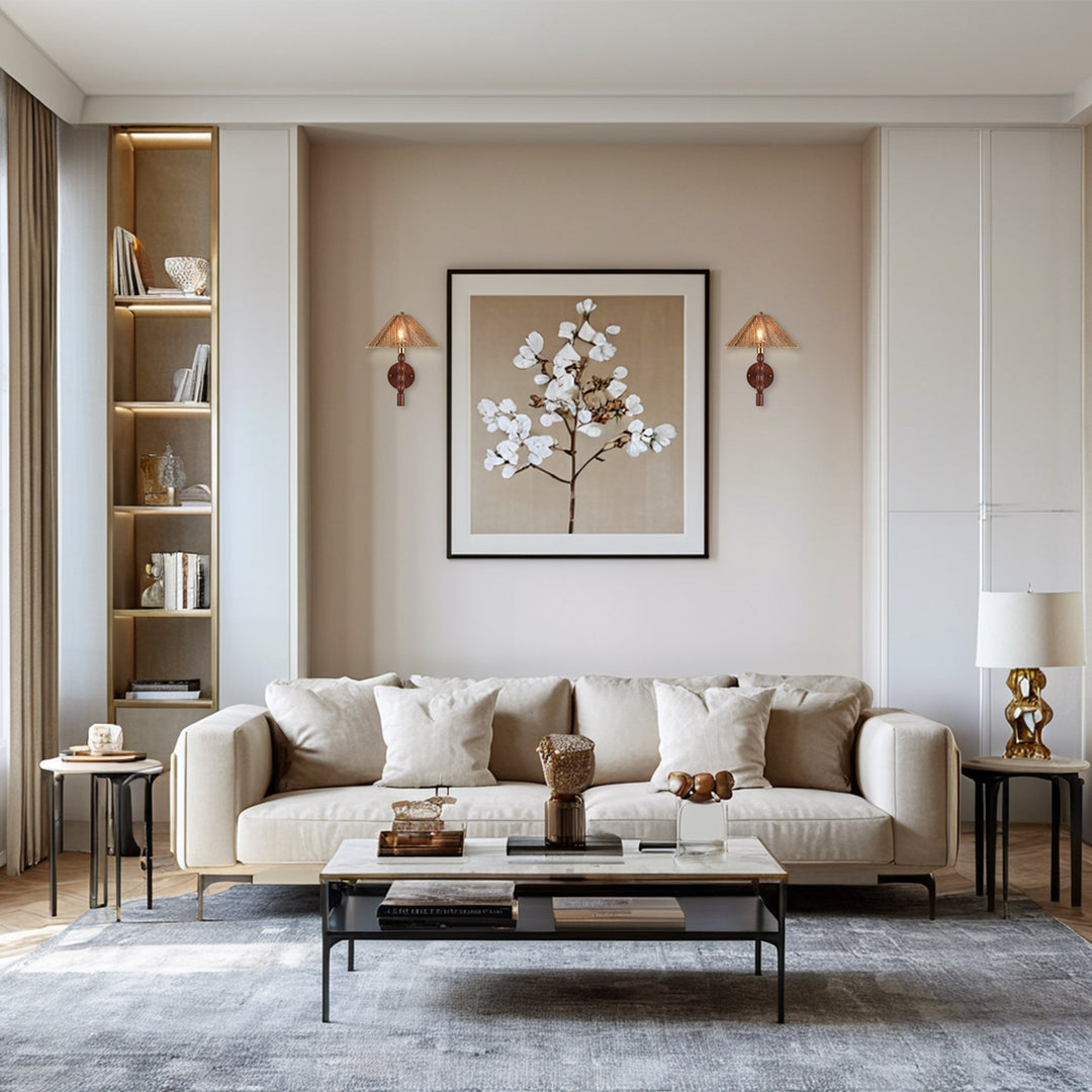 Samina Sconce - Modern Style with Handwoven jute and solid walnut - Perfect for Living Room, Dining Room and Enteyway