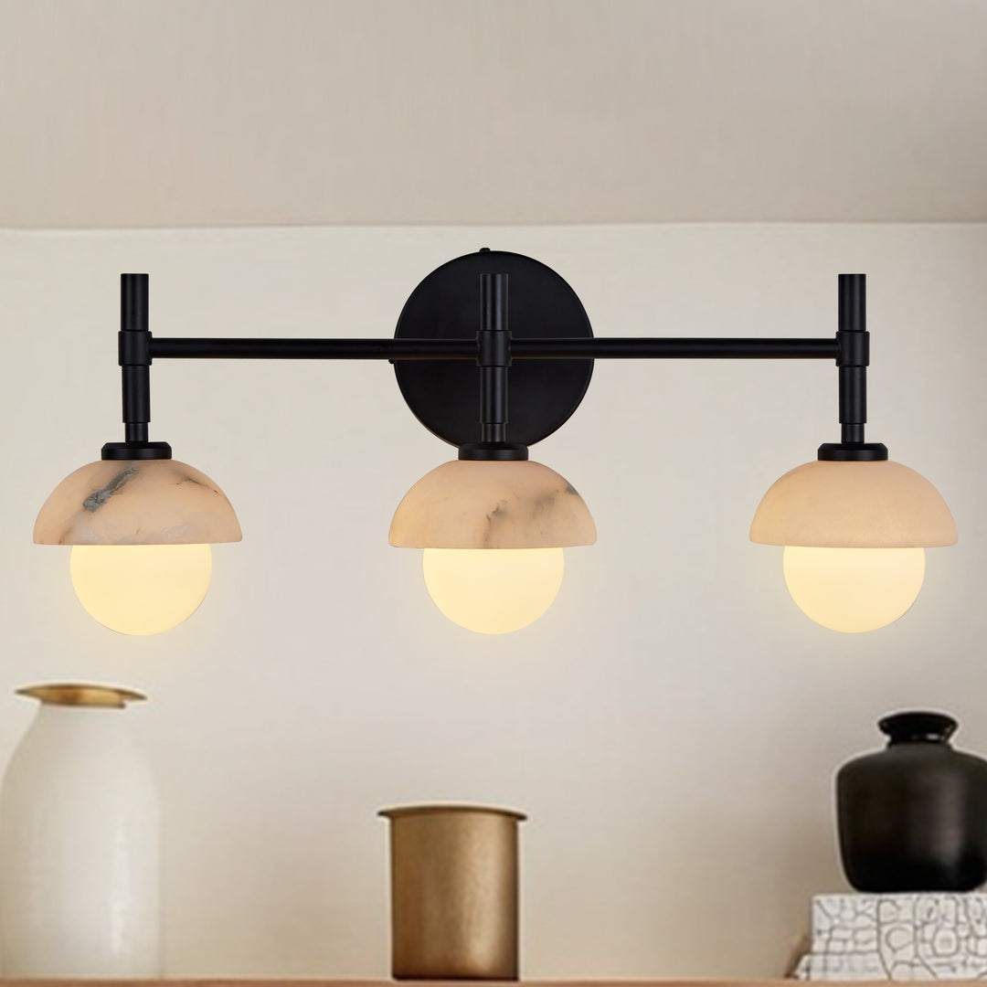 Opulent Glow Hand-Carved Alabaster Bathroom Sconce with Opal Shades - Elegant Light Fixture